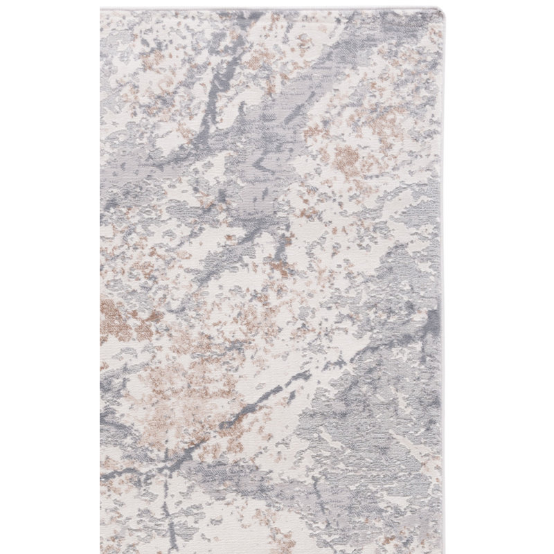 Tapis en polypropylène / polyester abstrait tissé à la machine en gris / beige, Tapis de couloir 2 pi 2 po x 8 pi