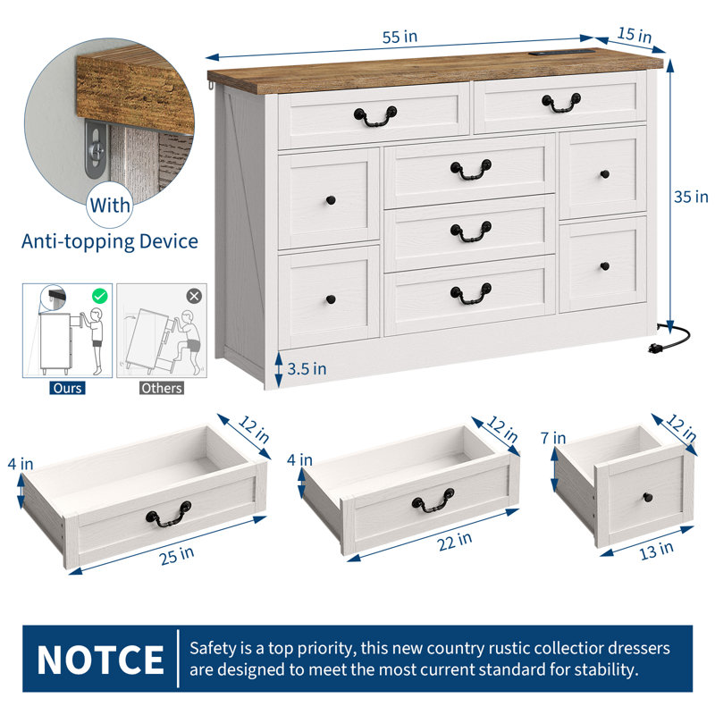 139.7 cm W Chest of 9 Drawers