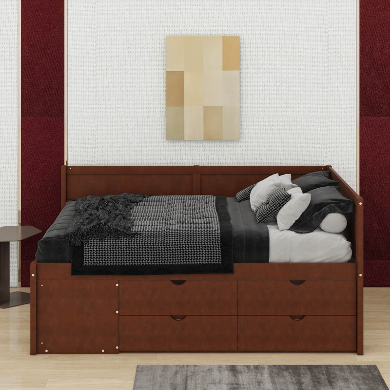 Twin Size Daybed With Drawers And Shelves, Walnut, Twin