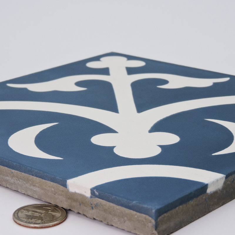 Nador 8" x 8" Cement Patterned Wall & Floor Tile, Blue/White