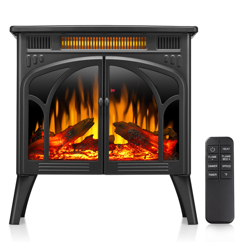 24 Inch Vintage Stove With 16 Color 3D Flame,Portable Design Electric Fireplace , Remote Control & Top Vent Safety System, Heats 1000 Sq.ft, 5 Speed/Light Settings, Auto Shutoff