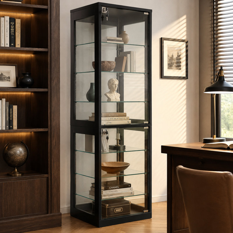 Vaisselier H 66,1 po avec tablettes réglables en verre et éclairage DEL