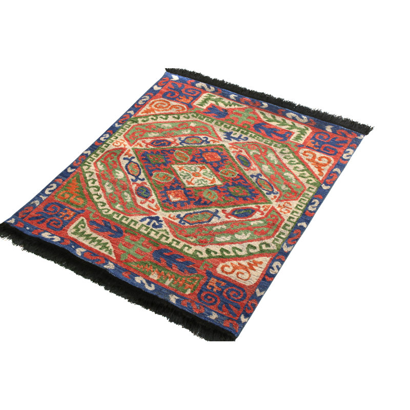 Rug & Kilim’S Tribal Rug In Red And Blue Geometric Pattern, Rectangle 10' x 14'