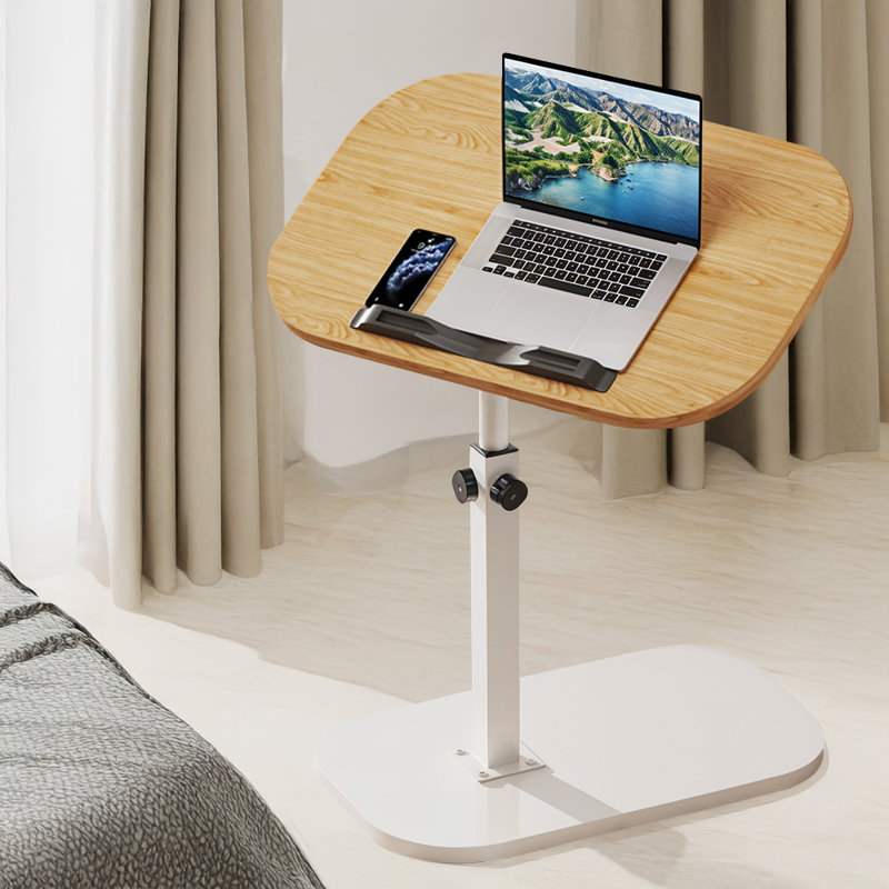Height Adjustable C-Shape Overbed Table Office Table, Yellow/White