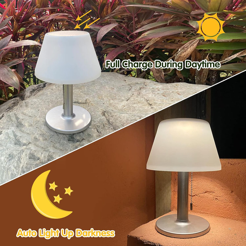 11.02'' Solar Table Lamp Outdoor Indoor - 3 Lighting Modes, Eye-Caring LED Waterproof Cordless Solar Desk Lamp With Pull Chain