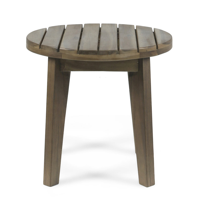 Table d'appoint d'extérieur en bois gris de 40 cm (16 po), avec des lattes élégantes et un style rustique. Finition grise.