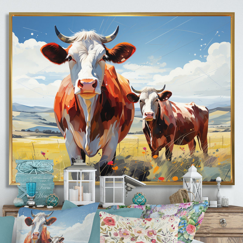 Bétail Biay Pastoral Grazers géométrique III - impression, 34" H x 44" W, Cadre flottant doré