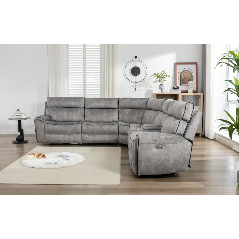 Foweler 5 Seater Reclining Sofa & Chaise, Light Grey