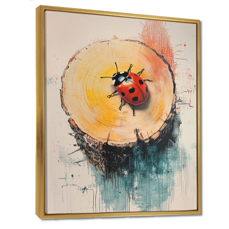 «Ladybug At The Forest On Slide II - Ladybug», art encadré, H 32 po x l 16 po, Reproduction avec cadre flottant, Doré