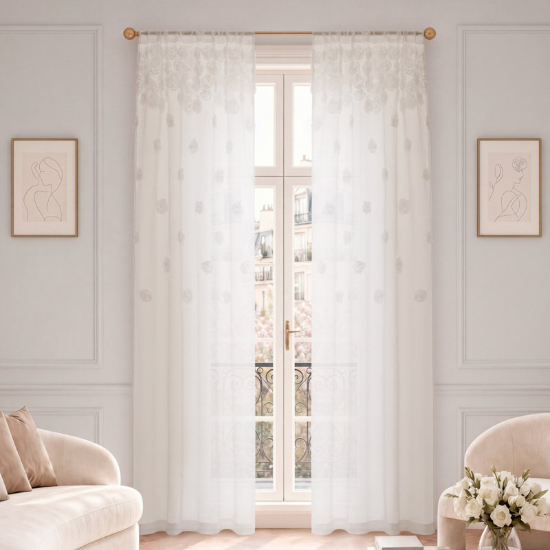 BCBG Rosette Sheer Window Curtains