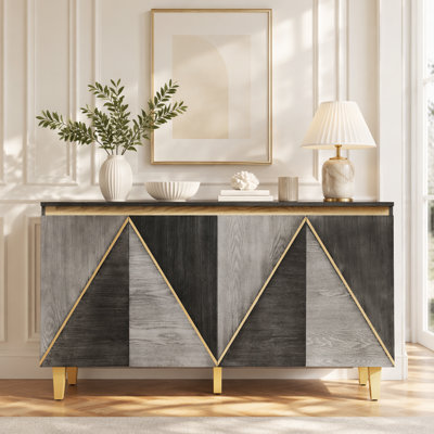 Buffet rétro 60 "avec rangement, armoire rétro 4 portes avec portes à effet dimensionnel et tablettes réglables pour la salle à manger, la cuisine et le salon