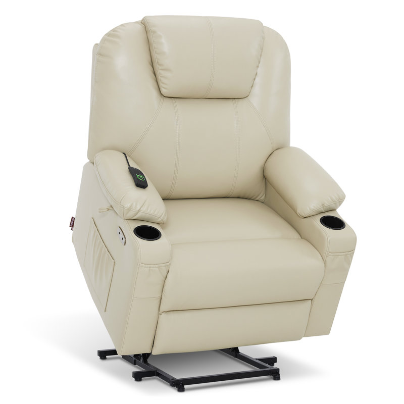 25.2" Seat Width Dual Motor Power Recliner Lift Chair with Vibration and Heat, Breathable Faux Leather, Cream