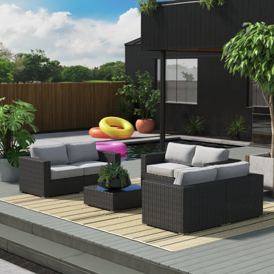 Amerion Wicker Fully Assembled 6 - Person Seating Group with Cushions