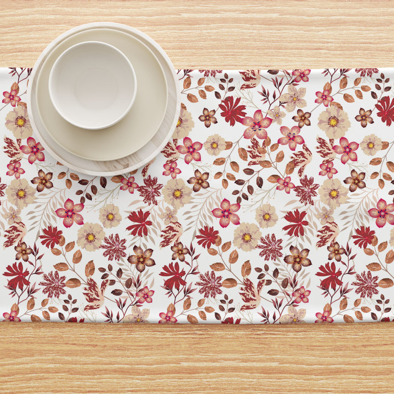 Rectangular Floral Cotton Twill Table Runner, 72" L x 16" W