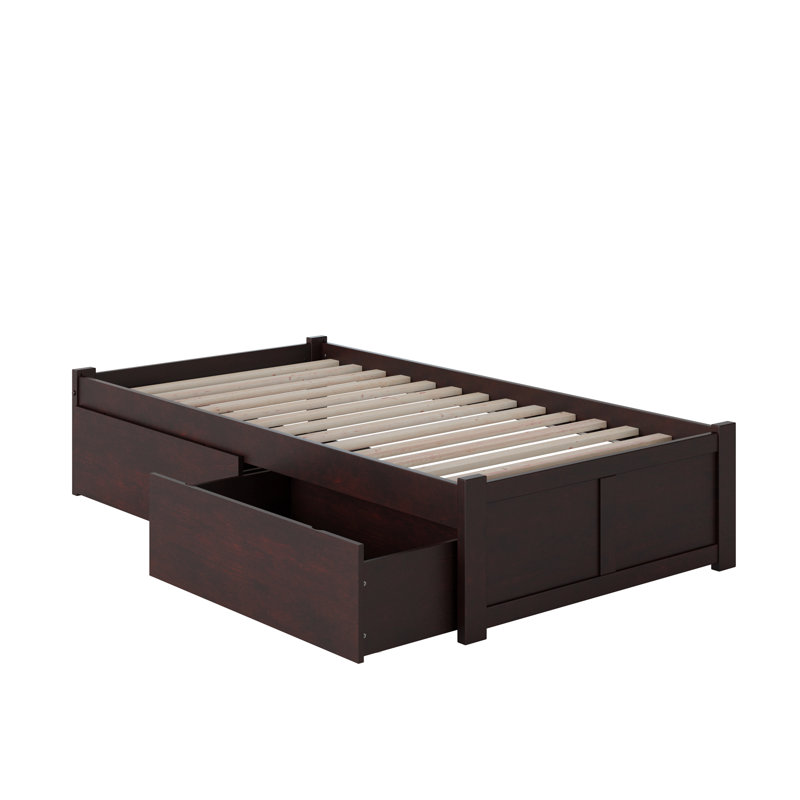 Lit plateforme en bois massif avec pied de lit et tiroirs de rangement Cullers, Espresso