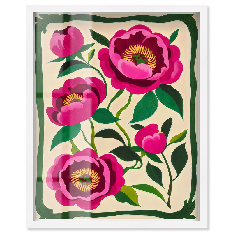 «Fourfold Peony II Shadowbox Print Flower Art Decor» par Art Remedy, H 21 po x l 17 po, Blanc