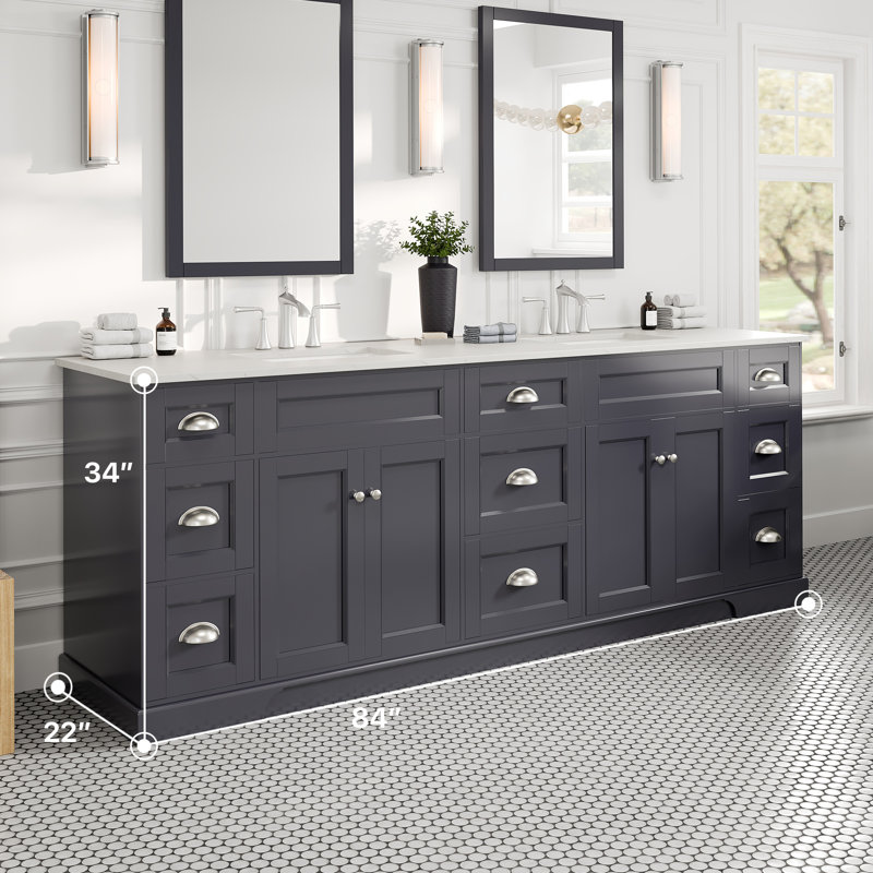 Didomenico 84" Double Bathroom Vanity Set, Charcoal Gray, Brushed Nickel