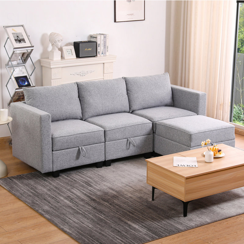 Petit canapé modulaire en L modulaire avec méridienne convertible et grand espace de rangement