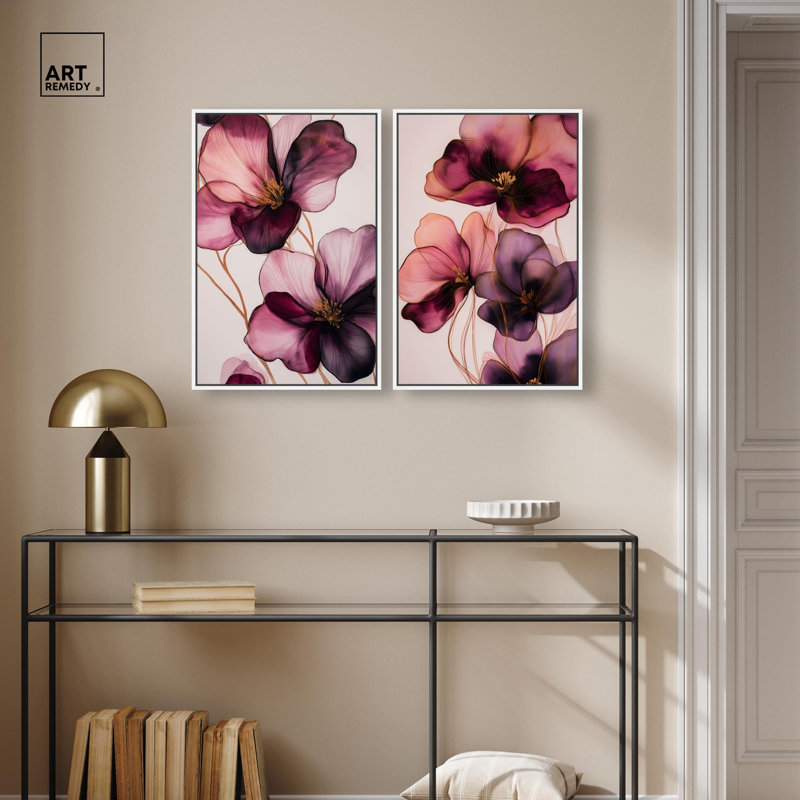 Ensemble de versets en velours Blush par Art Remedy, H 25 po x l 17 po, Cadre blanc