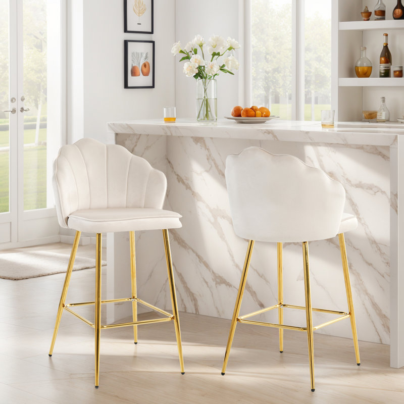 Tabouret de bar et de comptoir en velours (ensemble de 2), Beige