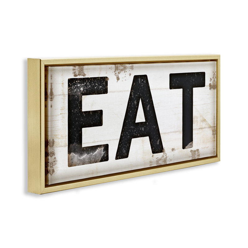 "Eat", art graphique sur toile encadré noir par Jennifer Pugh kwp-1070, Cadre flottant métallique doré, H 14 po x l 31 po