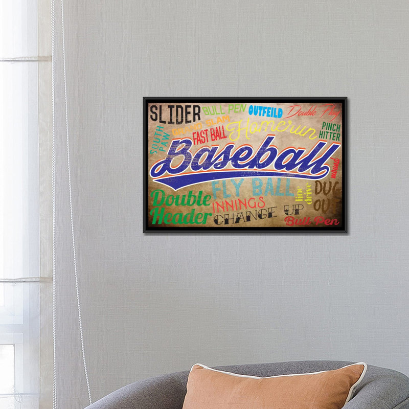 " Baseball Slang " by 5by5collective, 18" H x 26" W x 1.5" D, No Mat, Black Framed Canvas