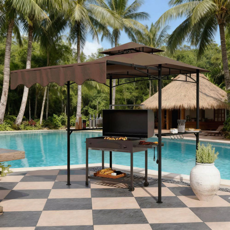 8X5FT Grill Gazebo, Sun Shade For Outdoor Use With Side Awning