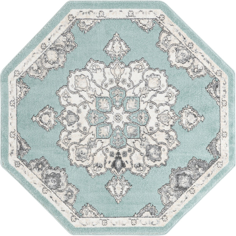 Tapis bleu traditionnel Traditional Troayurgh, Octogone 5 pi x 5 pi