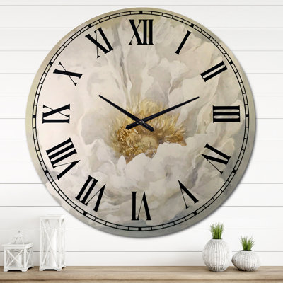 White Serene Peony - Traditional wall clock