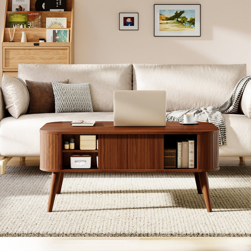 Table basse moderne l 39,37 po avec rangement à lattes et pieds fuselés Modern