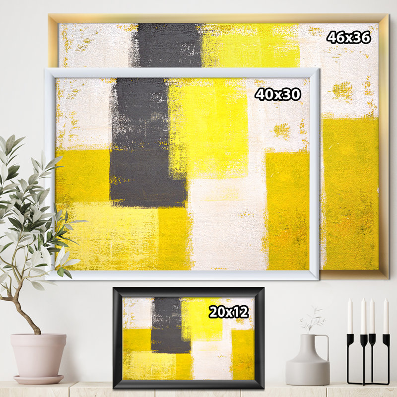 «Gray and Yellow Blue Abstract I», reproduction d'art sur toile, H 30 po x l 40 po x 1,5 po, Cadre flottant noir