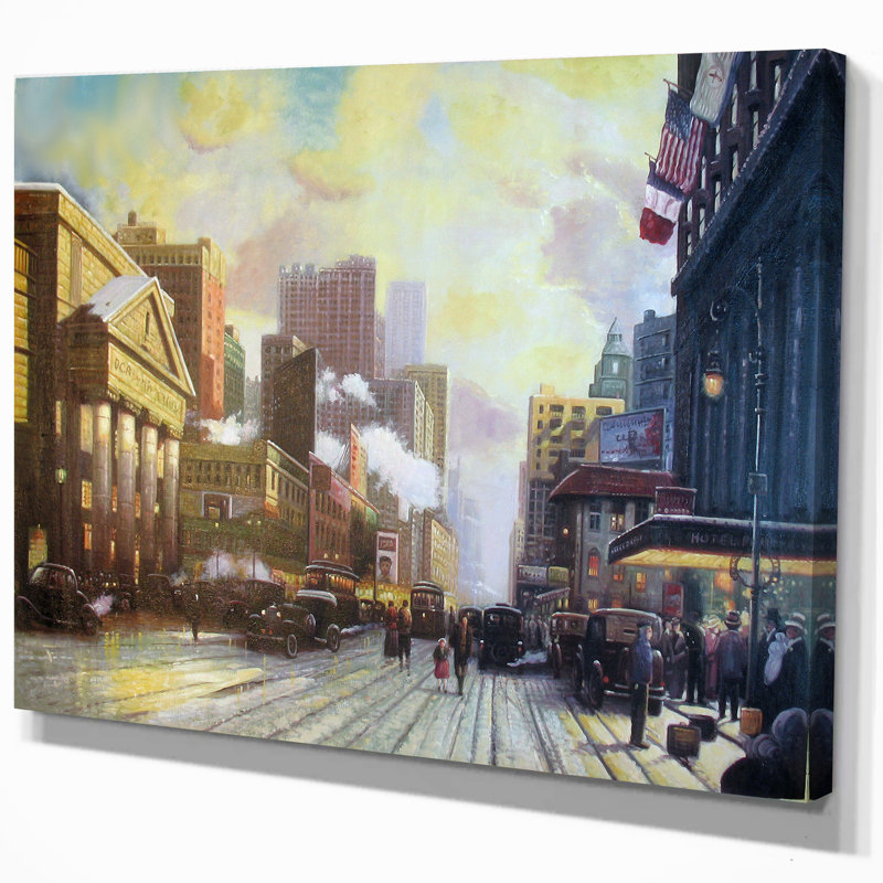 « old new york city street », reproduction sur toile tendue, H 20 po x l 20 po x P 1 po
