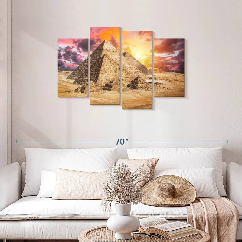 Pyramides d'Adella Gizeh, ciel coucher de soleil, H 27 po x l 43 po