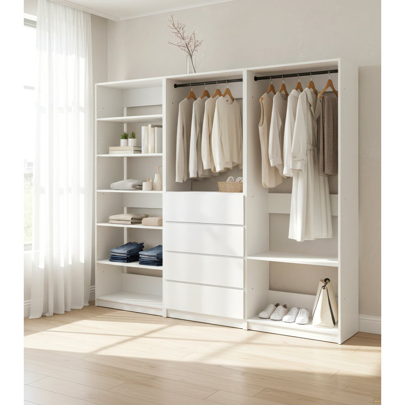 Système de placard autoportant blanc en bois
