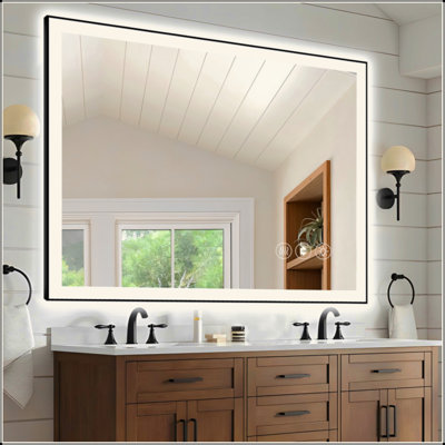 Miroir de salle de bain sans cadre à DEL avec éclairage à intensité variable et conception antibuée et sécuritaire