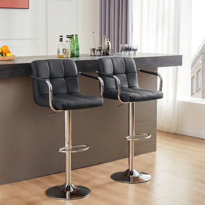 Industrial Swivel Bar Stools with Armrests, Ergonomic PU Leather Counter Stool for Kitchen Island & Home Bar