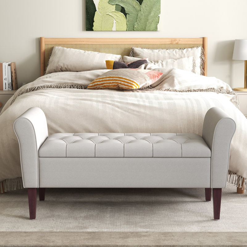 Polyester Tufted Storage Bench, Light Gray, 23.6" H x 50.4" W x 18.9" D