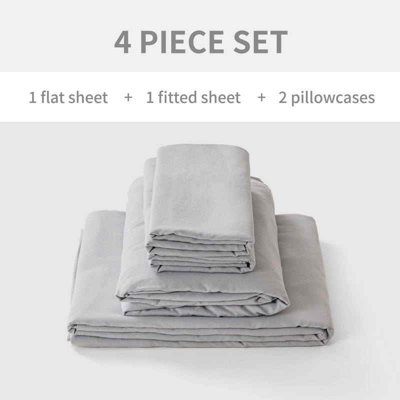 Ensemble de draps profond avec ourlet plissé, Gris, Ensemble de draps taille de lit très grand avec d