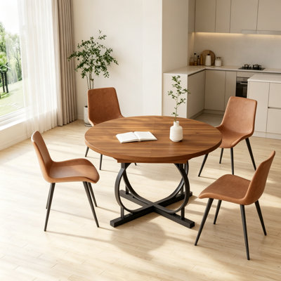 Clanton 59''Round Dining Table Set, Mid Century Modern Round Dining Table For 4-6 Person