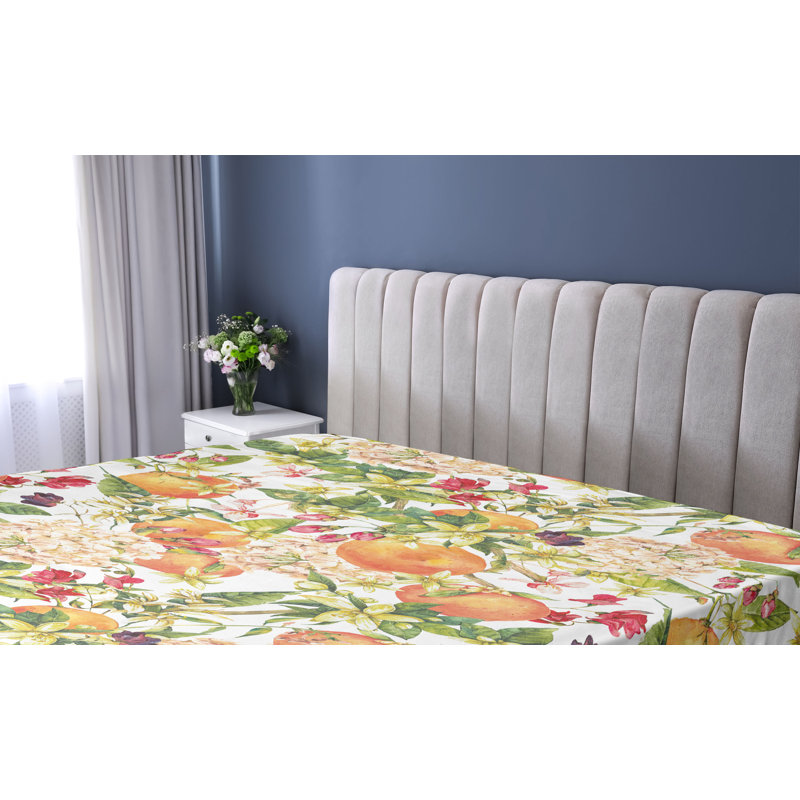 Drap-housse Ambesonne, Jaune souci, vert fougère, rubis / floral, Drap-housse très grand californien