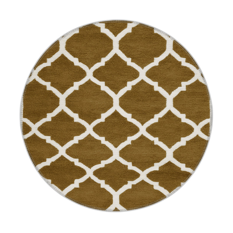 Trellis Brown Indoor and Outdoor Area Rug, Round 5'