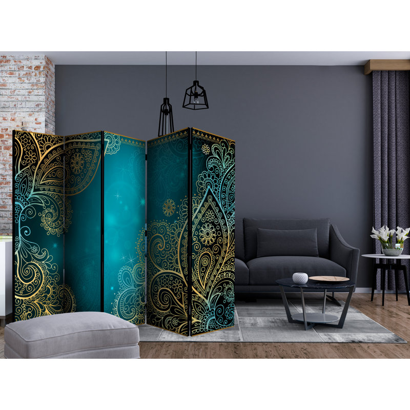 225cm W x 172cm H 5 - Panel Solid Wood Folding Room Divider