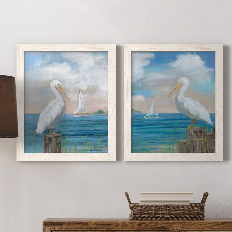 «Pelican View I», ensemble de 2 reproductions d'art, H 24 po x l 36 po x P 1,5 po, Toile blanche encadrée, Pas de tapis