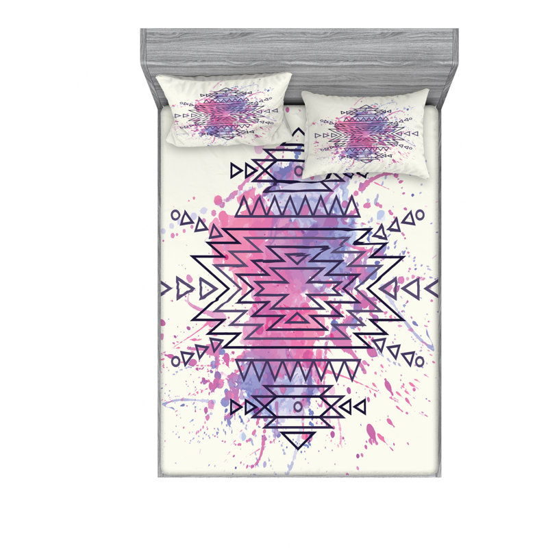 Microfiber Abstract Sheet Set, Full/Double Sheet Set with Fitted Sheet