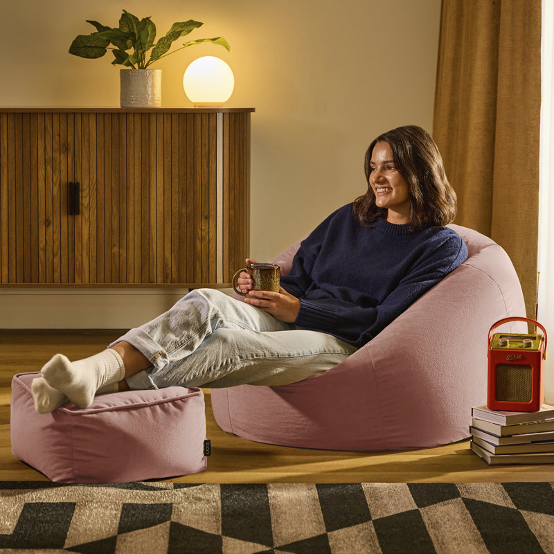 icon Kingston Classic Velvet Bean Bag Chair & Pouffe Forest Green Bean Bag Chair, Dusk Pink