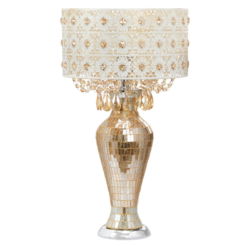 Wedgeworth 25"H Jeweled Metal and Mosaic Base Table Lamp with Cascading Crystals