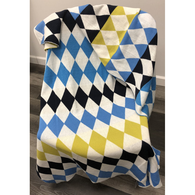 Knitted Throw Blanket, Pink/Gray/White