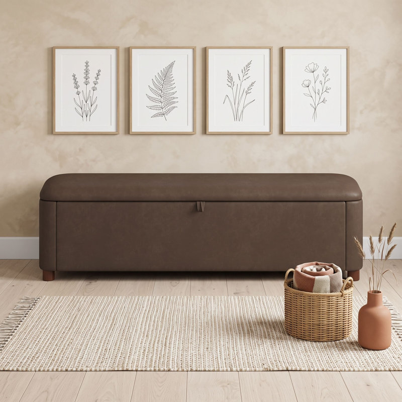Banc ottoman de rangement en velours avec pieds solides, rangement pour chambre à coucher, Marron foncé