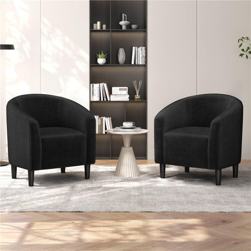 Fauteuil tonneau rembourré, fauteuil d'appoint avec accoudoirs ergonomiques enveloppants, Noir