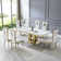 70.08" Rectangular Faux Marble Top Pedestal Dining Set
